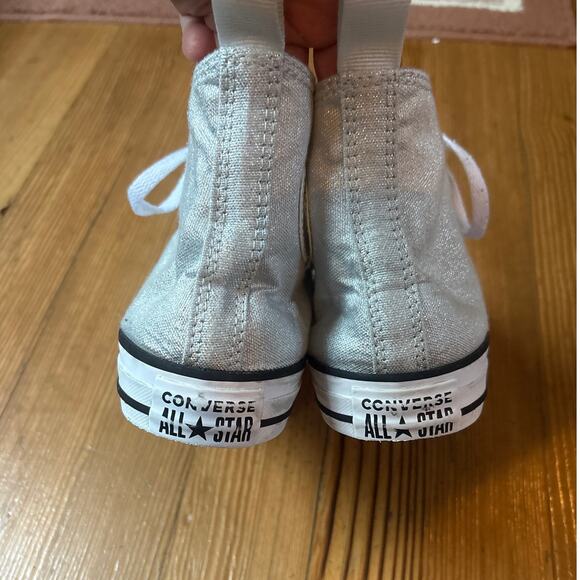 Converse All Star Chuck Taylor silver metallic high top youth sneakers SIZE 5 - Picture 3 of 8